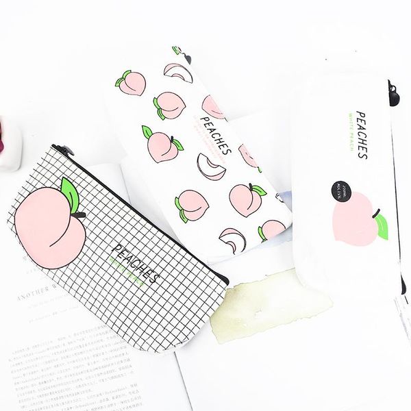 

peach pencil bag simple style canvas fabric case 1pcs/lot bags