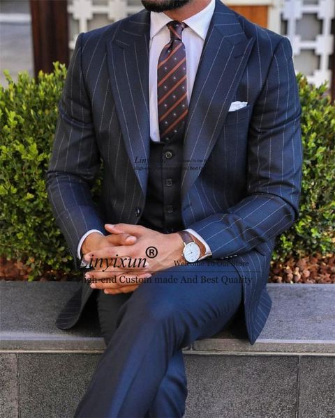

men's suits & blazers fashion stripe mens slim 3 piece jacket vest pant set formal business blazer masculino wedding groom tuxedo costu, White;black