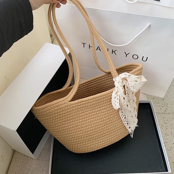 

evening bags women summer beach straw bag, hand-woven rattan tote purse lightweight handbag with lace bow 2021 fashion