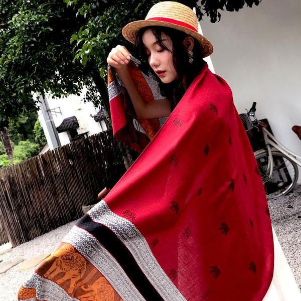 

scarves women's pashmina cotton scarf thick autumn winter ethnic style all-match cloak shawl dual-use warmth blanket ladies spring, Blue;gray