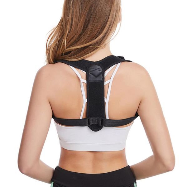 

back support adjustable posture corrector strap brace shoulder spine lumbar orthopedic belts body building black, Black;blue