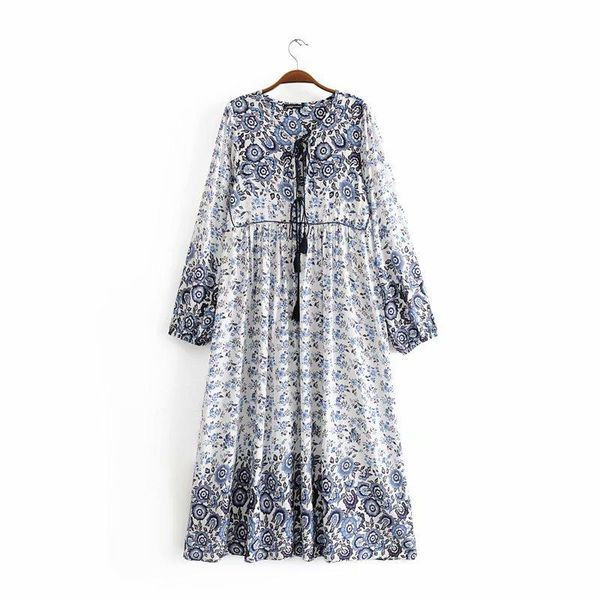 

casual dresses 2021 summer dress mid-long round neck long sleeve print loose women s- red and blue 2 colors vestidos, Black;gray