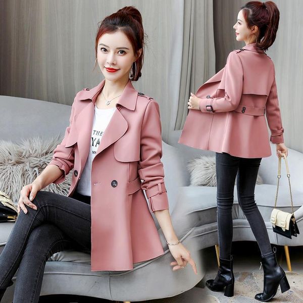 

women's trench coats women short jacket thin 2021 style all-match spring temperament coat female windbreaker ladyies trend classic over, Tan;black
