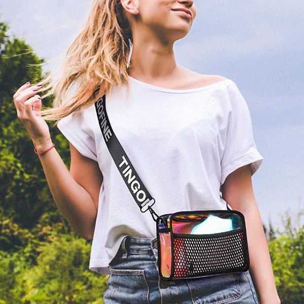 

fashion women ladies waist bag laser fanny pack running zip belt money pouch travel holiday letter wide stripe purple bags
