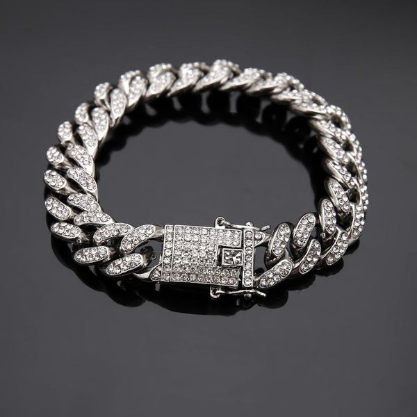 

european and american style jewelry hiphop hip hop bracelet personality rhinestone men's cuba chain link,, Black