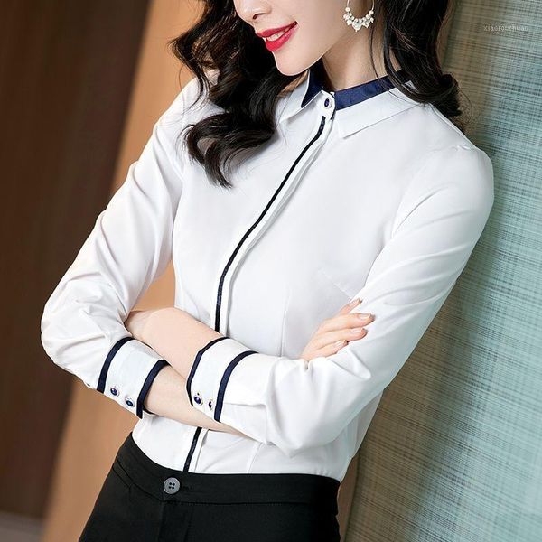 Polo da donna ufficio donna elegante camicia bianca femminile 2021 colletto a molla tuta a maniche lunghe top Blusas Mujer Plus Size 5XL