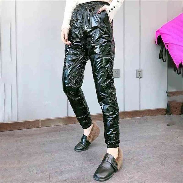 

winter lightweight down trousers women high waist warm thick plus velvet sweatpants korean leisure joker fashion harem pants, Black;white