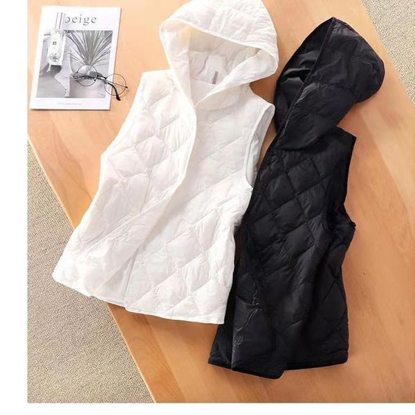 

women's vests warm down cotton jacket light turtleneck sleeveless woman outfit casual autumn winter women vest pockets, Black;white