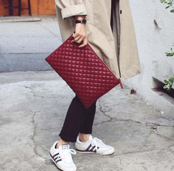 

30pcs dhl clutch bags women pu graid patten pure large capacity zipper envelope cosmetic bag 3colors