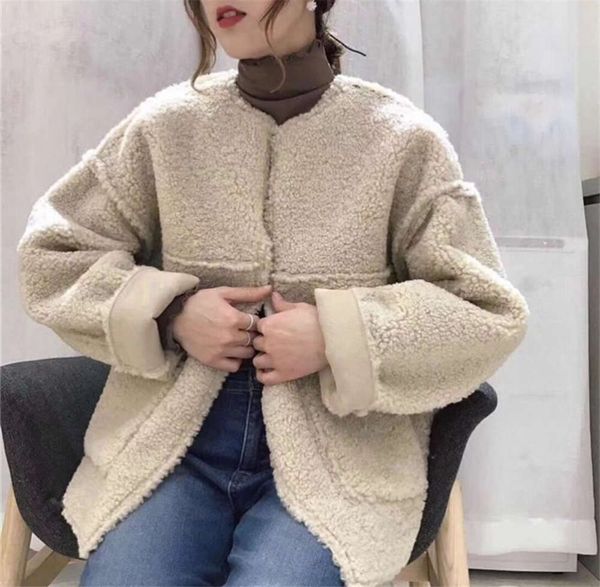 

winter short lamb fur coat loose one-piece short, Black;brown