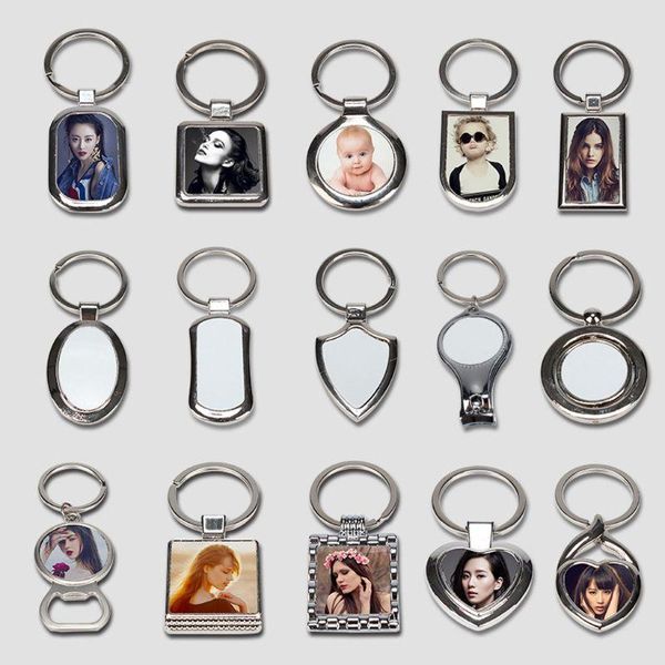 

keychains 15 shapes sublimation transfer paper blanks diy metal round key rings heat press po custom jewelry making, Silver