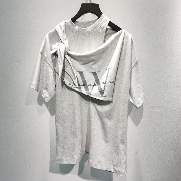 

women's t-shirt spring and summer style knotted printed short-sleeved cotton trend, White