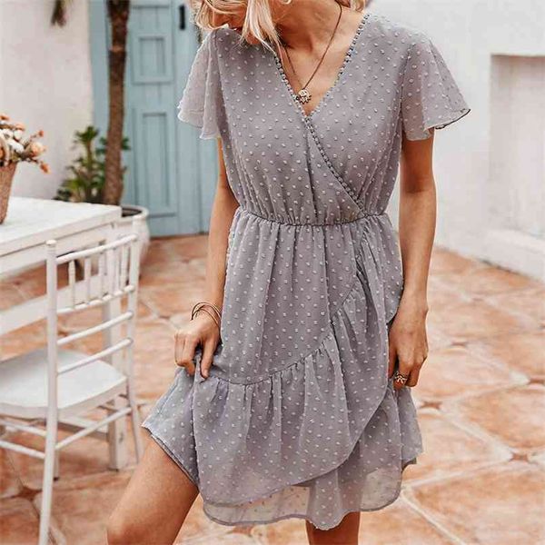 

women's elegant beach dress summer ruffles plain fairy femalevintage mini dress clothes for lady vestidos de fiesta 210508, Black;gray