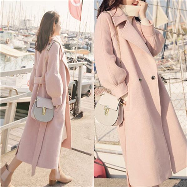 

women's trench coats winter women woolen overcoat long lantern sleeves coat winer large size female section thick d851, Tan;black