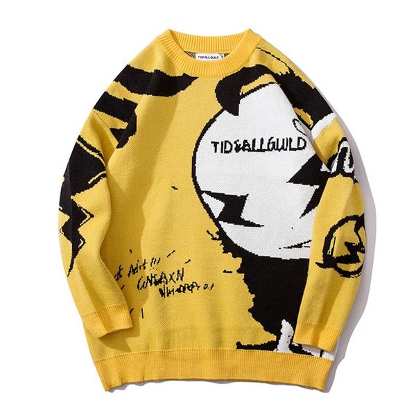 

women's sweaters 2021 hip hop sweater pullover streetwear funny printed knitted women/man retro vintage autumn couples wear, White;black
