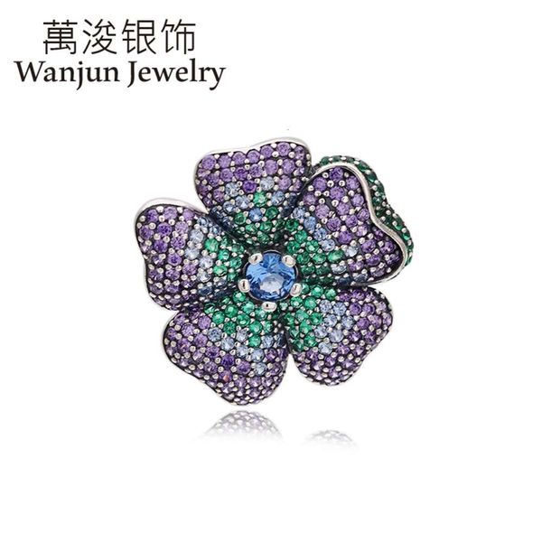 

wanjun s925 silver brooch new colorful blooming purple brooch necklace pendant, Gray
