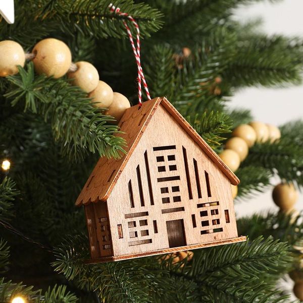 

christmas decorations ornament wooden small house pendant hanging decoration for home office mall