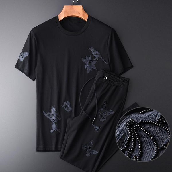 

men's tracksuits classic summer men sets (t-shirt+pants) luxury embroidered short sleeve mens plus size 4xl casual sport man, Gray