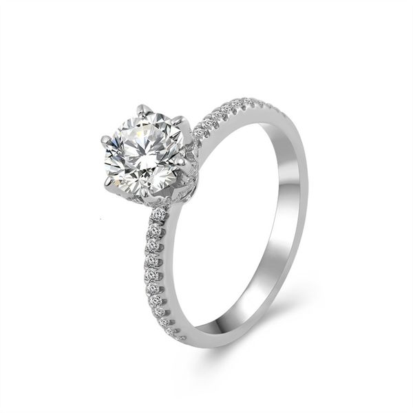 

sier simple 925 ring, female six clawed mosangshi micro inlaid with 18k gold wedding proposal and gift hand ornament, Silver