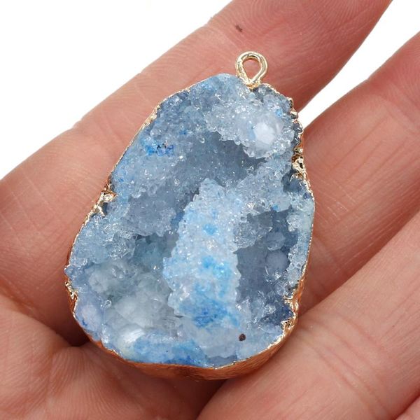 

charms natural stone blue crystal cluster drop shape charm pendant for jewelry making diy necklace accessories 25x38-30x42mm, Bronze;silver