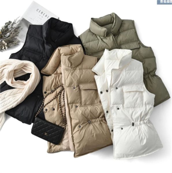 

women's vests 2021 winter down vest women short sleeveless jacket lightweight waistcoat female white gilets windbreaker coat h221, Black;white