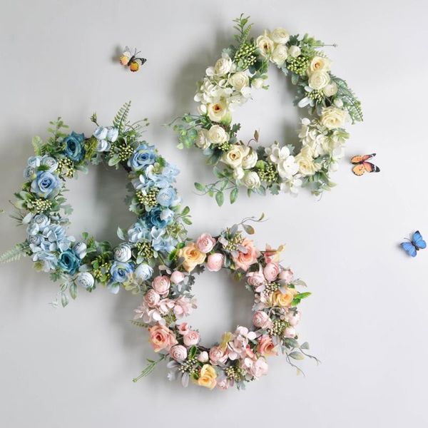 

decorative flowers & wreaths artificial rose silk garland for home door decor wall hanging ornaments wedding background decoration fake flor