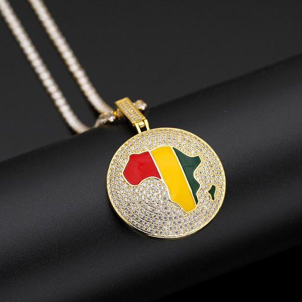 

enamel african map pendant necklace cubic zirconia tennis chain for men women necklaces, Silver