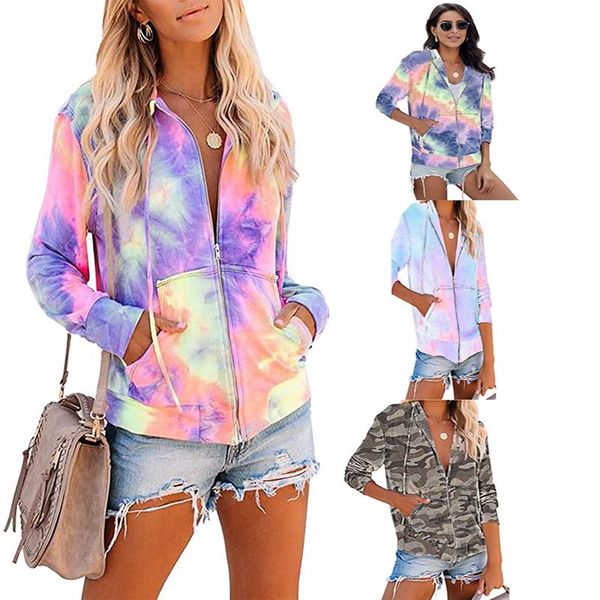 

women's hoodies & sweatshirts casual hooded sweatshirt women tie dye slim drawstring fashion print coat long sleeve sudaderas, Black
