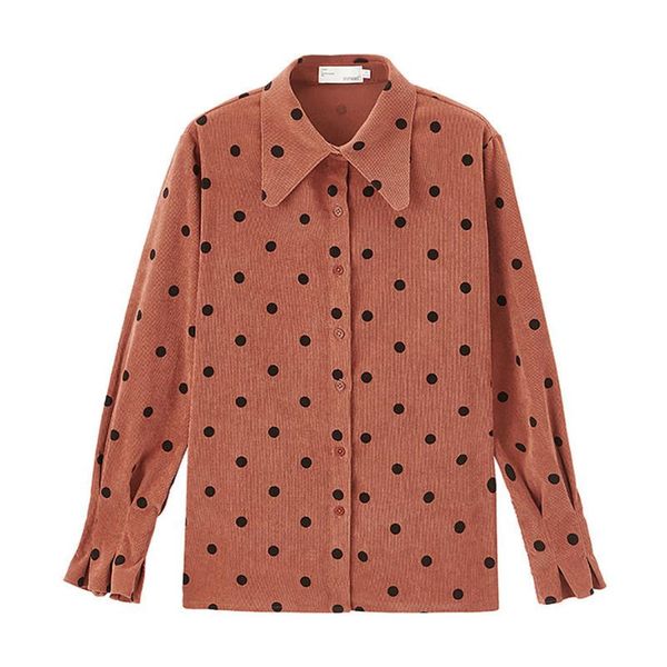 

women's jackets s-2xl corduroy winter jacket women 2021 autumn lapel single-breasted polka dot long sleeve shirt female blouse coat plu, Black;brown