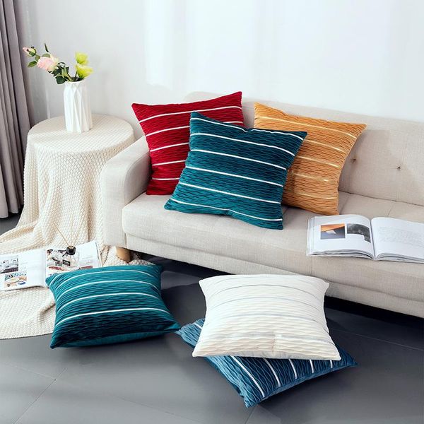 

cushion/decorative pillow home decor cushion cover soft velvet solid color pillowcase stripe sofa living room throw pillows case 45x45cm cov