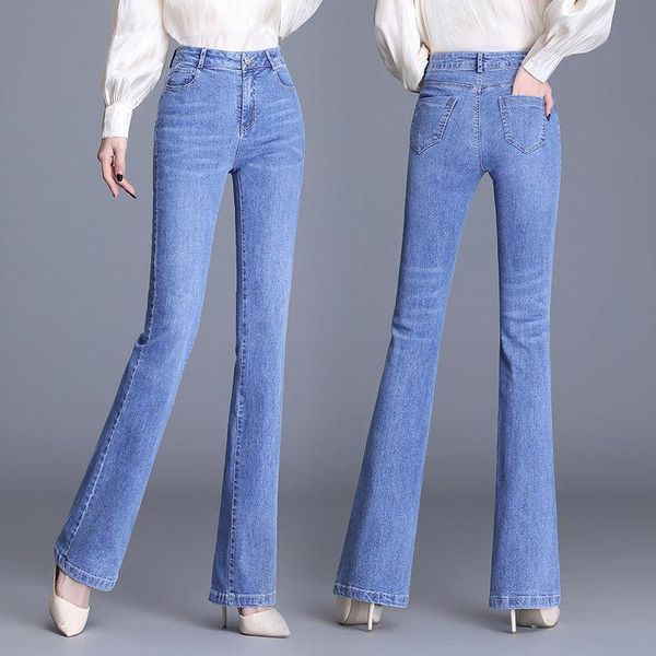 

women's jeans women denim pants 2021 spring autumn flared cowboy trousers female high waist loose straight-leg ladies c, Blue