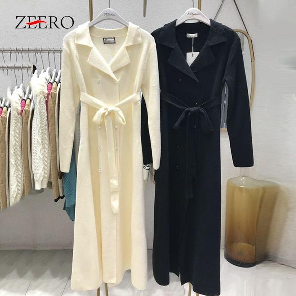 

autumn winter solid color knitting suit collar long slevee double pearl breasted slim dress women big swing a-line midi dresses casual, Black;gray