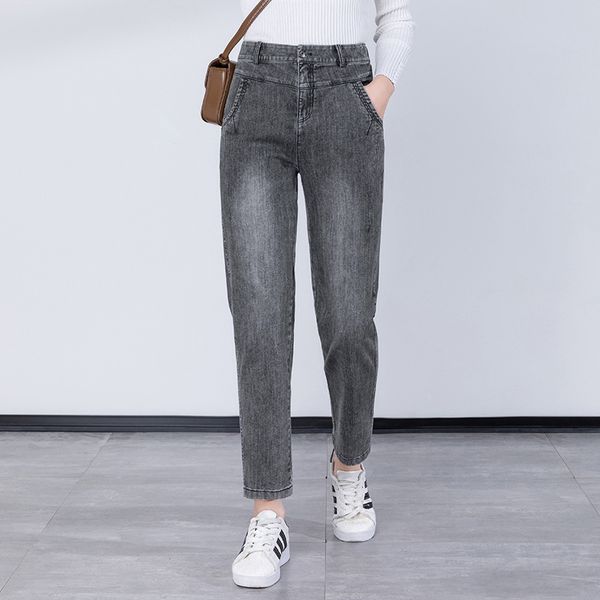 

jeans autumn spring and summer black female breeches waist feet hare pants, Blue