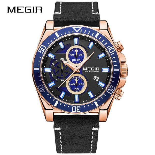 

wristwatches arrivals megir watch men brand fashion casual quartz watches waterproof luminous military leather wristwatch clock 2021, Slivery;brown