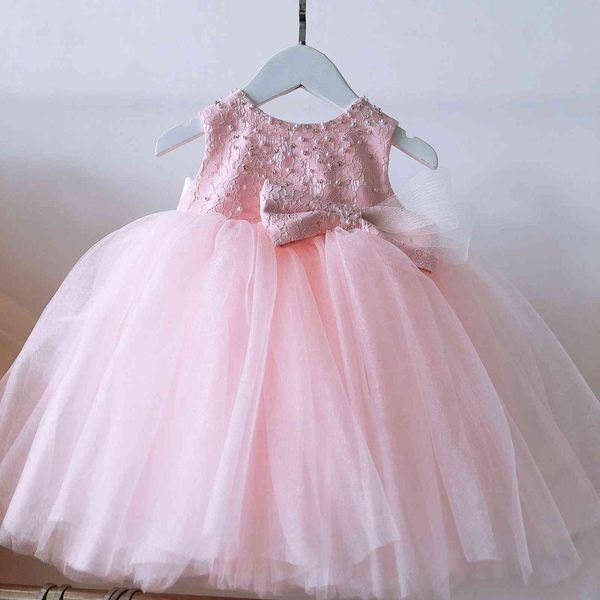 1 anno Baby Girl Birth Birth Breets Infant Pink Pizzo Branelli Battesimo BAPTSM Princess Dress Toddler Girl Wedding Neonato Battesimo Abito G1129