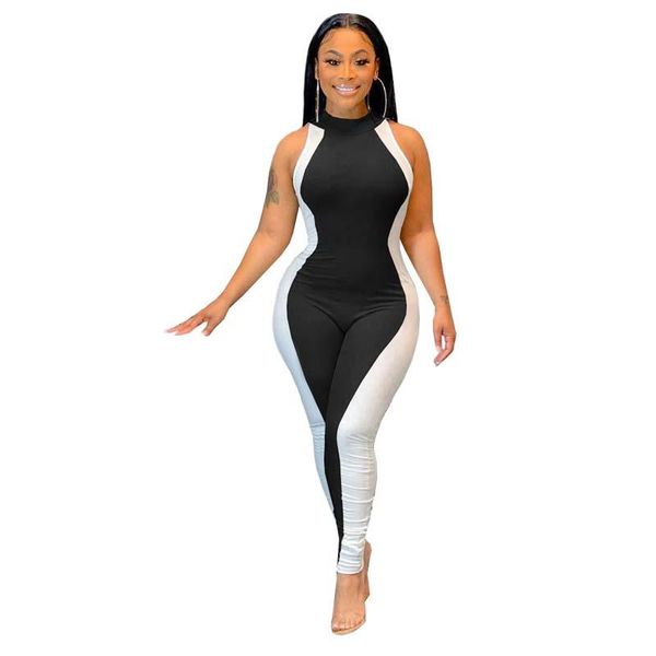 

running sets stitching sleeveless jumpsuit tight leggings, Black;blue
