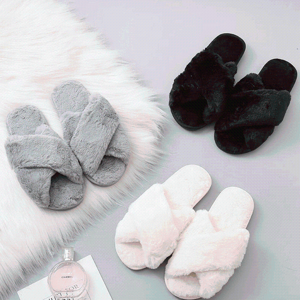 

winter women slippers house warm faux fur soft flat shoes female slip on home furry ladies size 36-41, Black