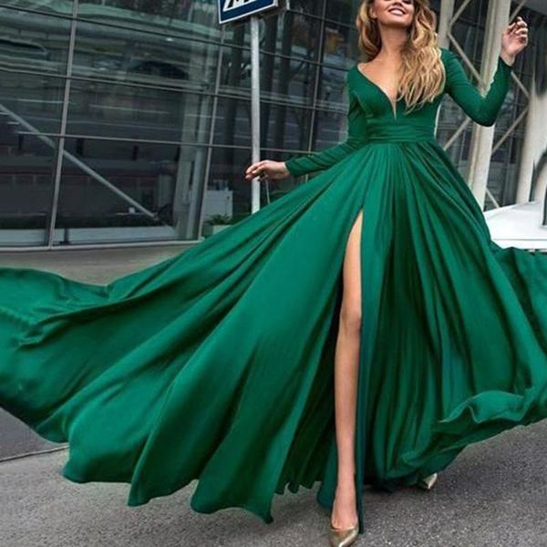 

casual dresses lisyrhjh 2021 women autumn ladies fashion long sleeve deep v slit big swing dress, Black;gray