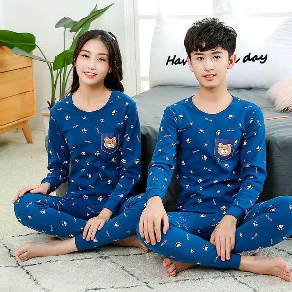 

pajamas teen winter cotton pajama sets big girls boys sleepwear long sleeve children home clothes for kids 10 12 14 16 18years, Blue;red