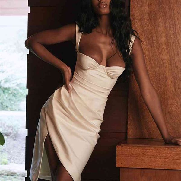 

women's white satin dress v neck strap sleeveless bodycon draped irregular club party split vestidos 210524, Black;gray