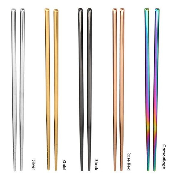 

chopsticks 1 pair stainless steel chinese non-slip reusable metal chopstick for sushi hashi sticks tableware kitchen tool