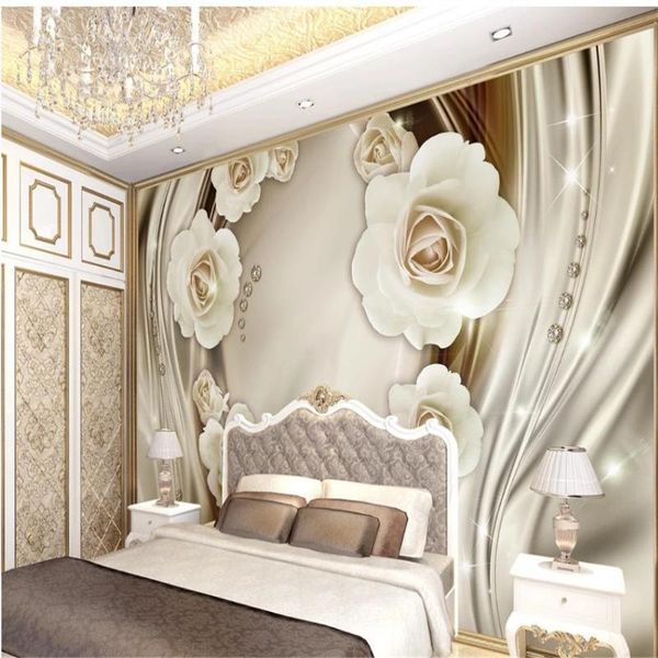 

wallpapers custom any size po luxury golden 3d rose wallappers tv background wall modern wallpaper for living room
