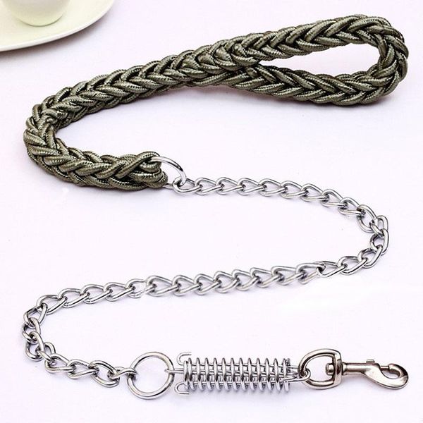 

130cm length durable large dog leash nylon traction rope with spring buffer thick eight strand weave leashes for small big dogs collars &