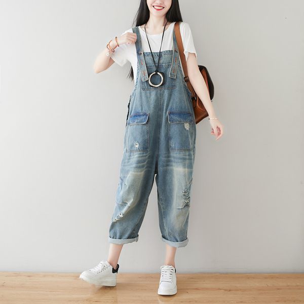 

jeans korean style fashions denim slices loose overalls large t169, Blue