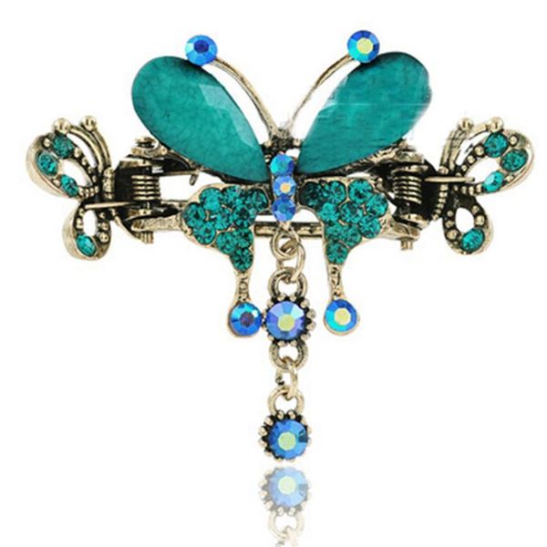 

hair clips & barrettes europe and america vintage comb mini butterfly blue claw clip sell with rhinestone for women, Golden;silver