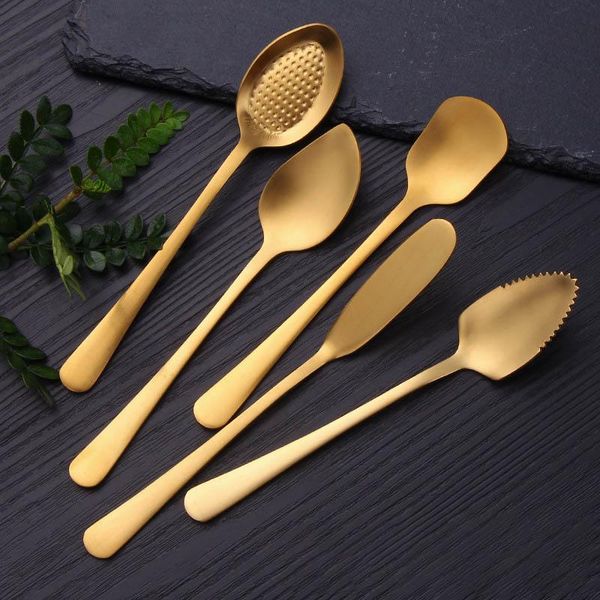 

spoons 304 stainless steel golden spoon butter knife fruit cake coffee tableware accessories
