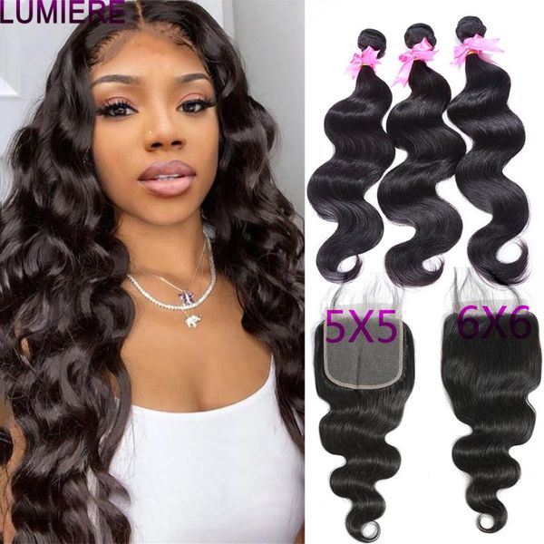 

human hair bulks lumiere peruvian 8"-40" natural color 100% remy body wave bundles with 4x4 5x5 6x6 transparent lace closure for w, Black