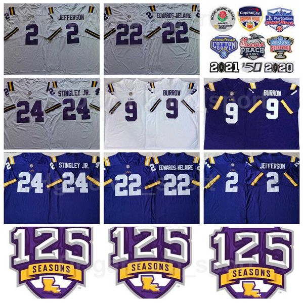 

ncaa college lsu tigers football 2 justin jefferson jersey men 22 clyde edwards-helaire 24 derek stingley jr 9 joe burrow burreaux home away, Black