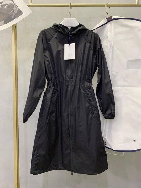 

women's trench coats autumn hooded windcheater high-end clothing skirt type drawstring waist design water proof wind coat 55299, Tan;black