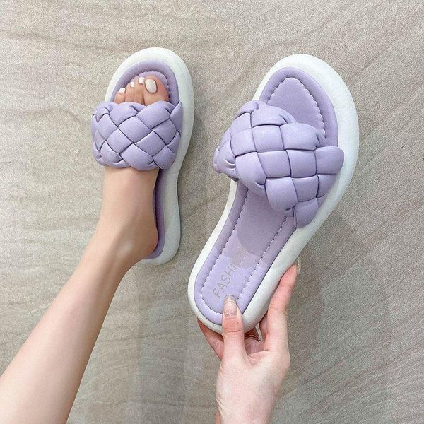 

slippers fashion woven ladies flat summer beach large size 40 sandals woman women shoes, Black
